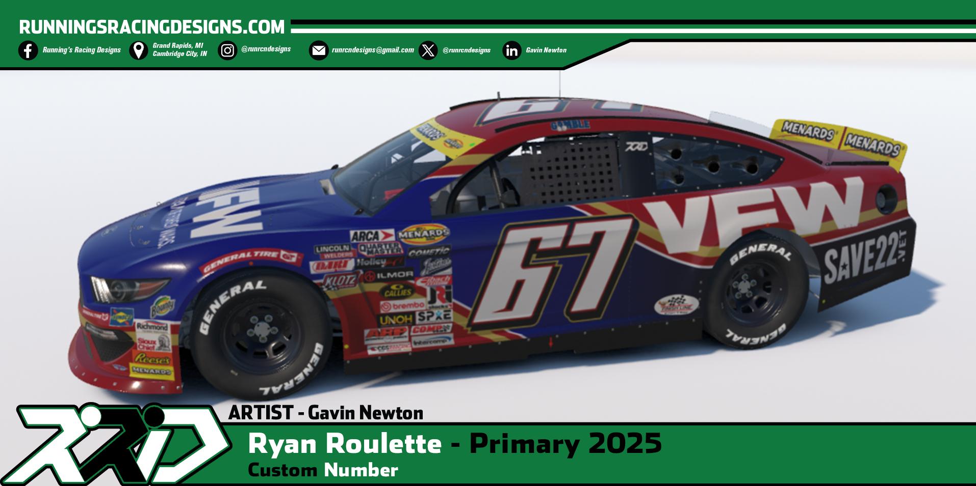 Preview of 2025 Ryan Roulette VFW Ford Mustang (Custom Number) by Gavin Newton