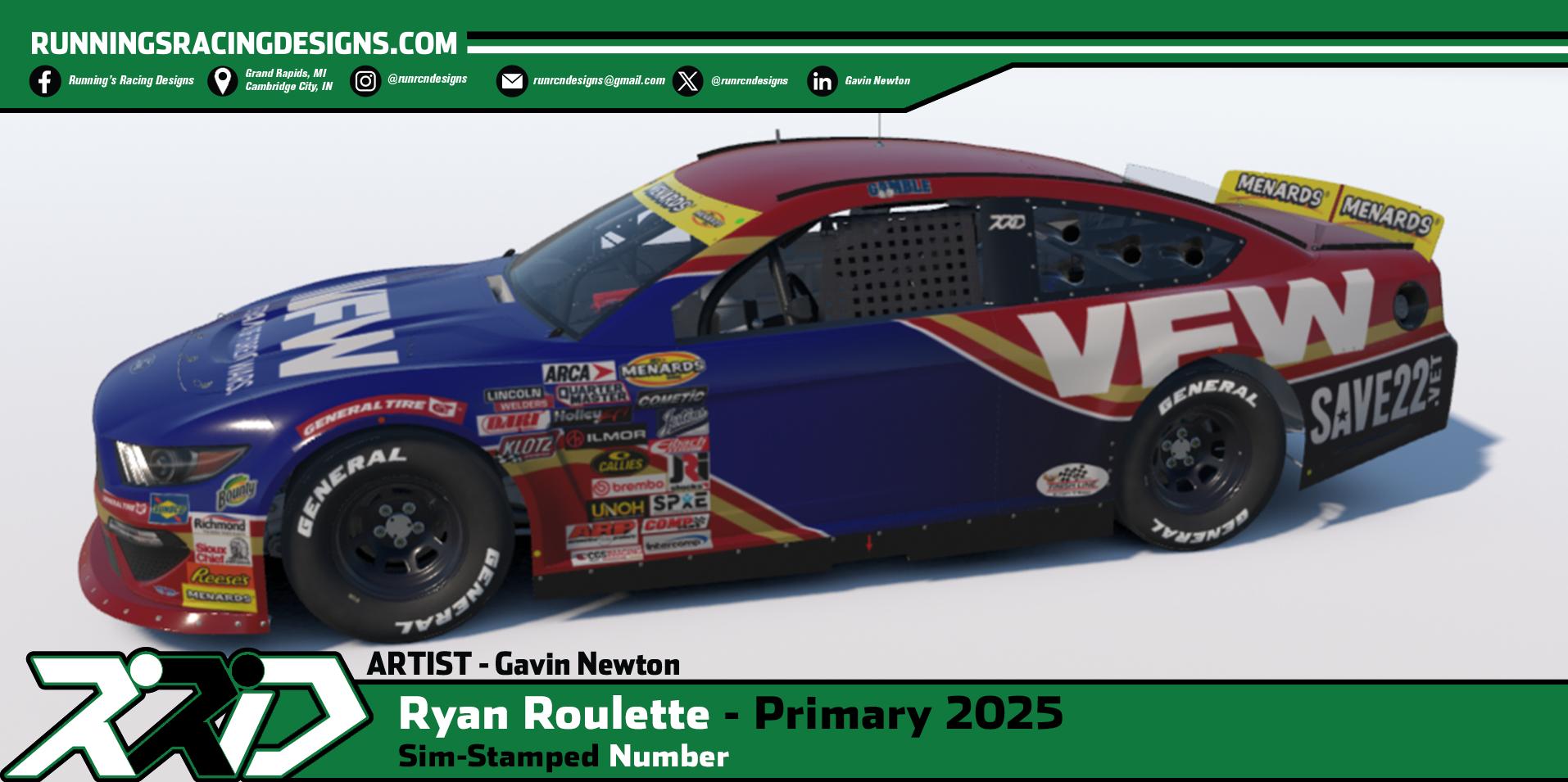 Preview of 2025 Ryan Roulette VFW Ford Mustang (Sim-Stamped Number) by Gavin Newton