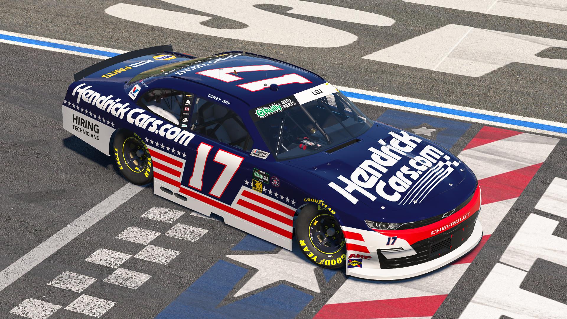 Preview of 2026 Corey Day HendrickCars.Com PATRIOTIC Chevrolet *SIM STAMPED NUMBERS* by Jarrett Leu