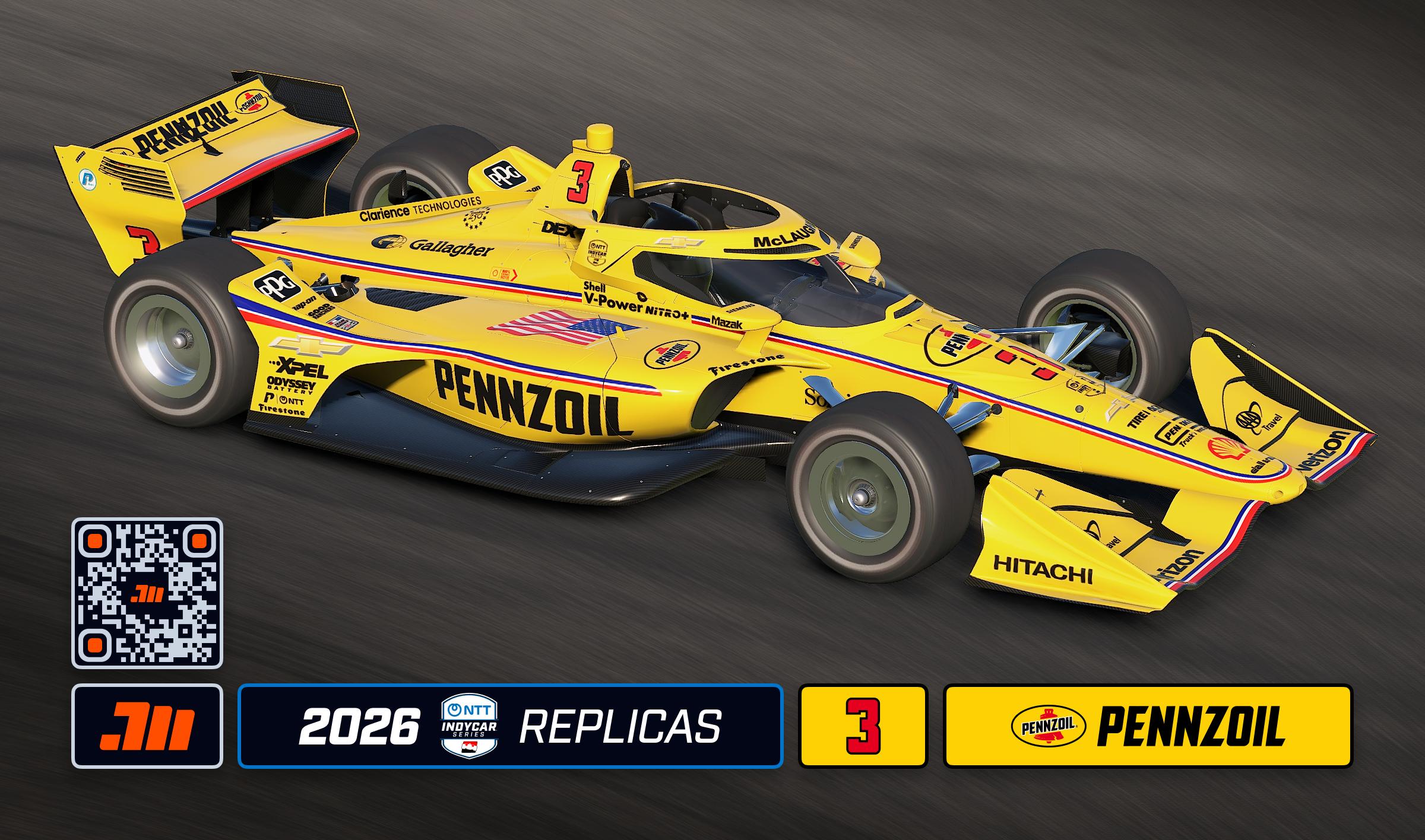 Preview of 2026 Scott McLaughlin #3 Pennzoil IndyCar with Custom Number by Jeff McKeand