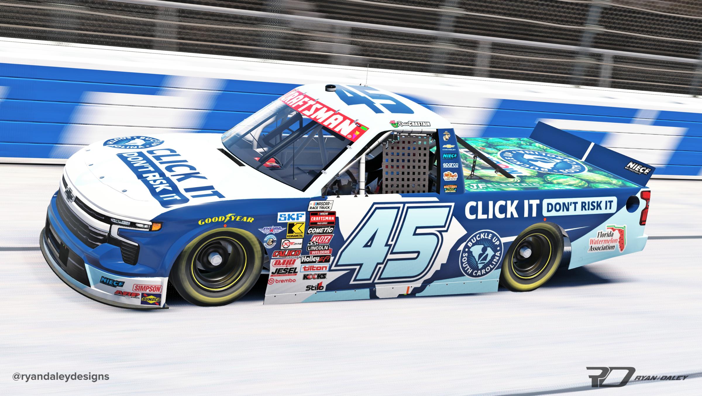 Preview of Official 2026 #45 Ross Chastain Click It South Carolina With Numbers by Ryan Daley