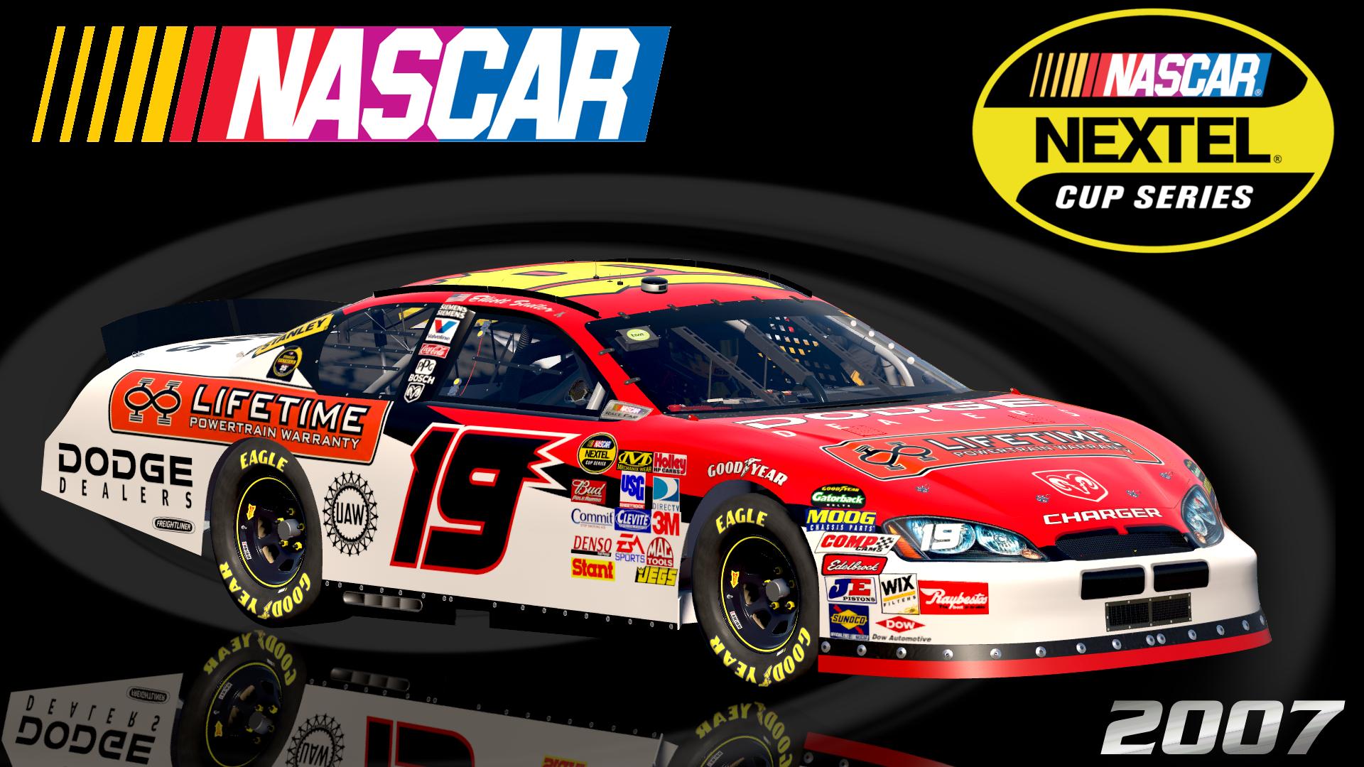 Preview of #19 Elliott Sadler 2007 Lifetime Powertrain Warranty Dodge Charger Sim Stamped Number by Christian Budd