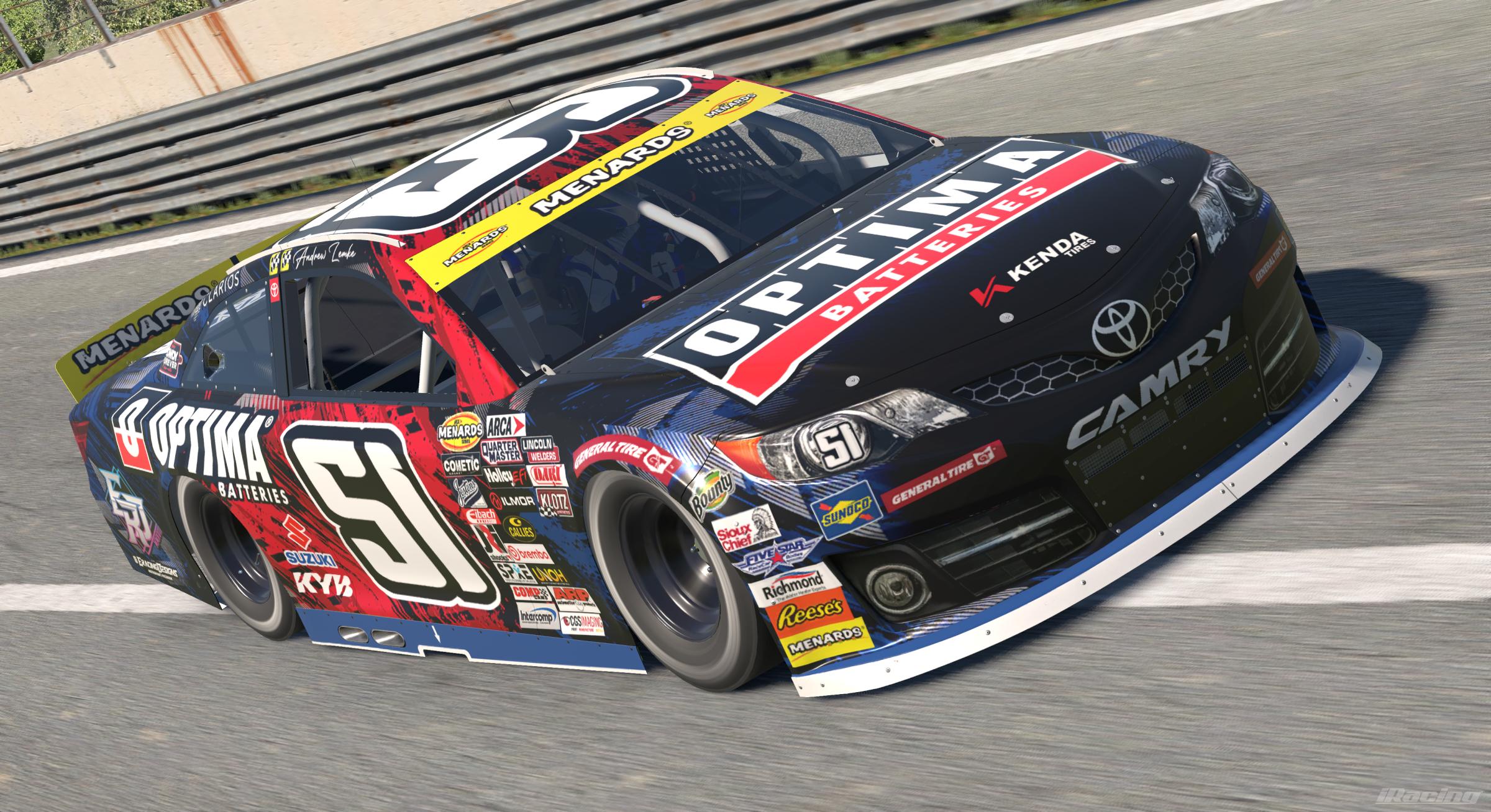 Preview of 2026 #51 Andrew Lemke Optima Batteries ARCA Toyota Camry W/ Spec Map by Rob Evans