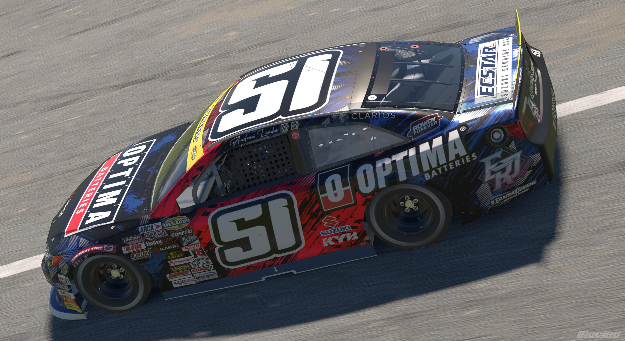 Preview of 2026 #51 Andrew Lemke Optima Batteries ARCA Toyota Camry W/ Spec Map by Rob Evans