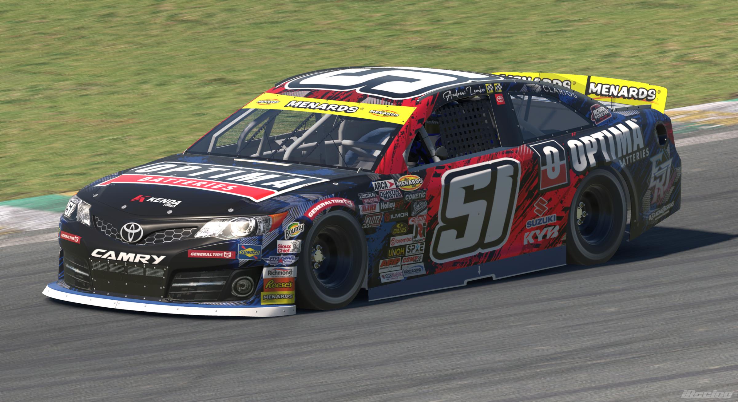 Preview of 2026 #51 Andrew Lemke Optima Batteries ARCA Toyota Camry W/ Spec Map by Rob Evans