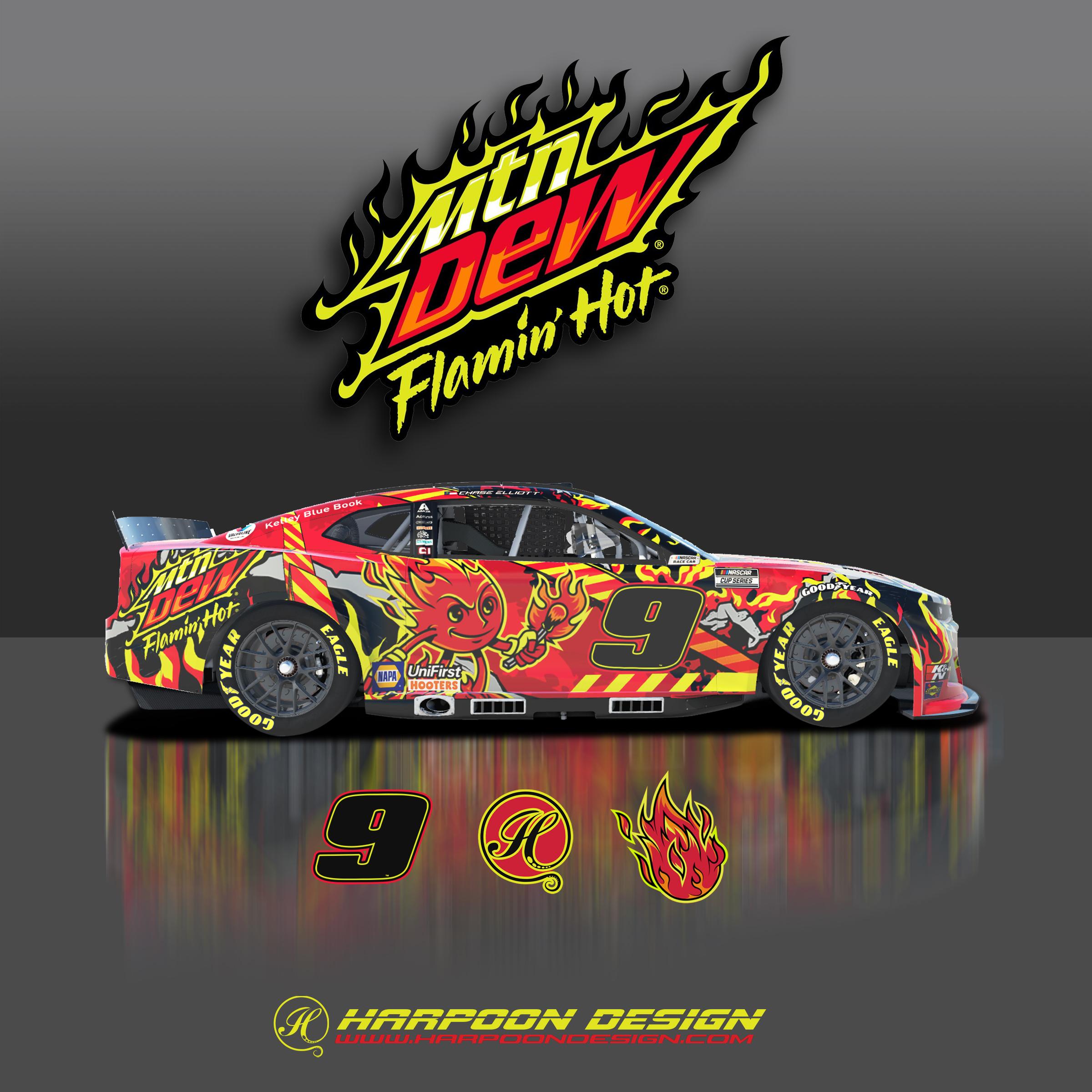 Preview of 2022 Chase Elliott Mt. Dew Flamin Hot Fantasy Camaro by Brantley Roden