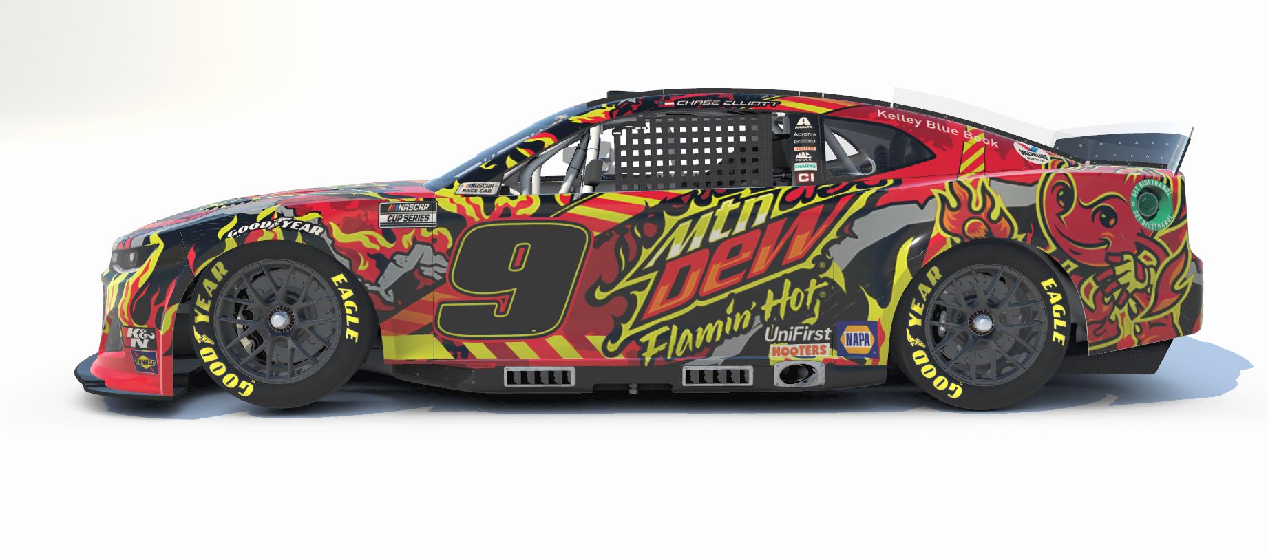 Preview of 2022 Chase Elliott Mt. Dew Flamin Hot Fantasy Camaro by Brantley Roden