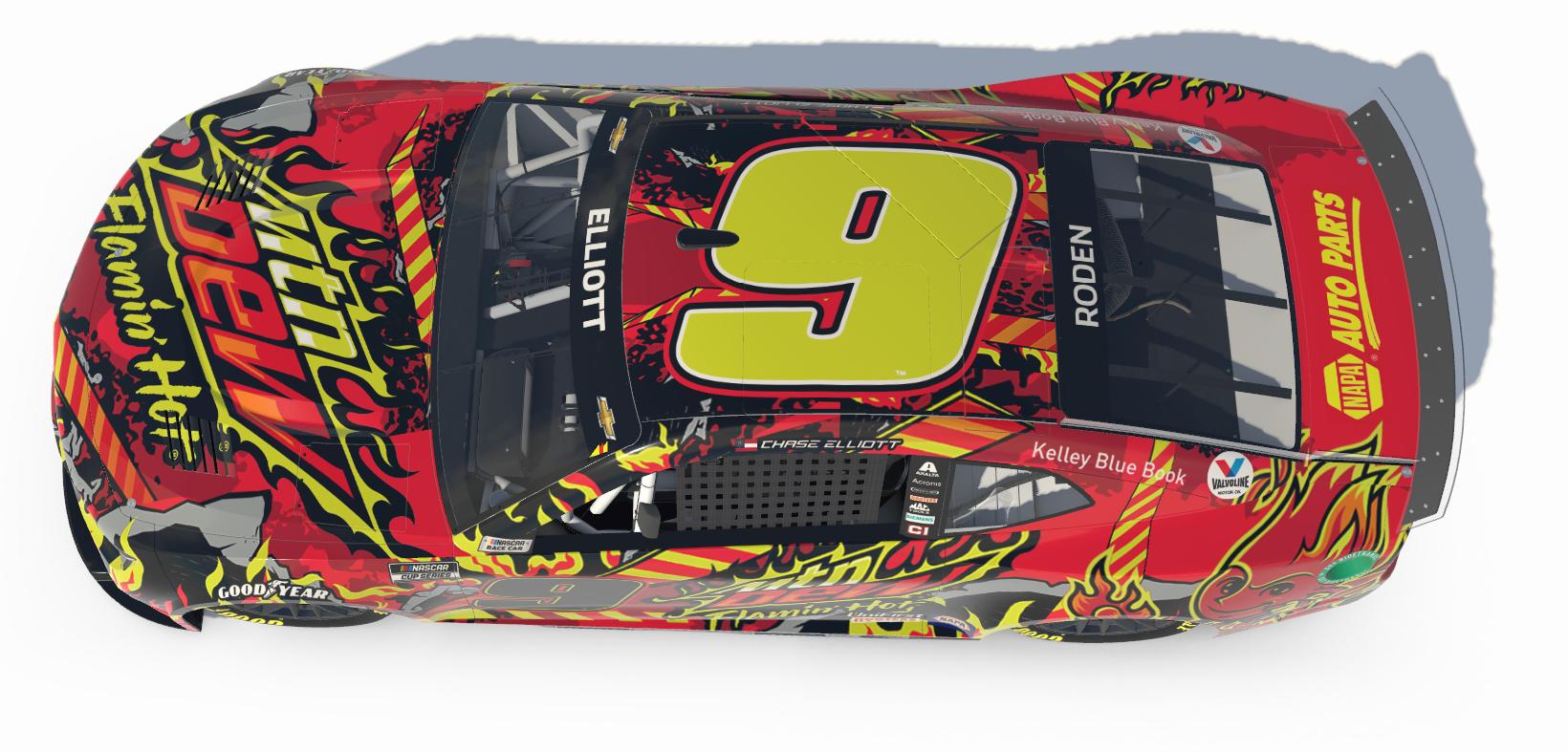 Preview of 2022 Chase Elliott Mt. Dew Flamin Hot Fantasy Camaro by Brantley Roden