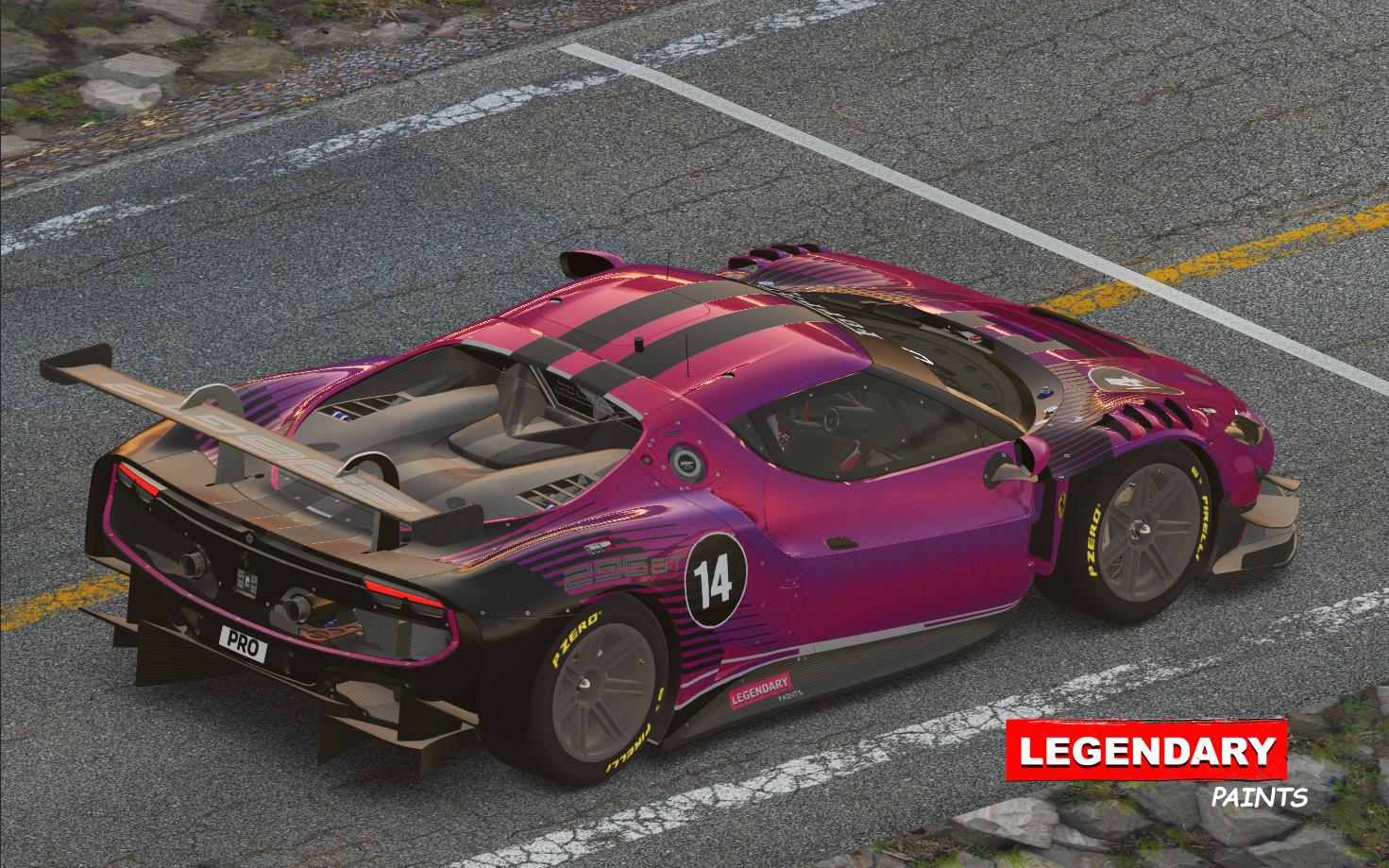Preview of Pearlescent Metal Flake Pink Purple Two Tone Color Shift with CF Stripes Ferrari 296 GT3 by Adam Schnapper
