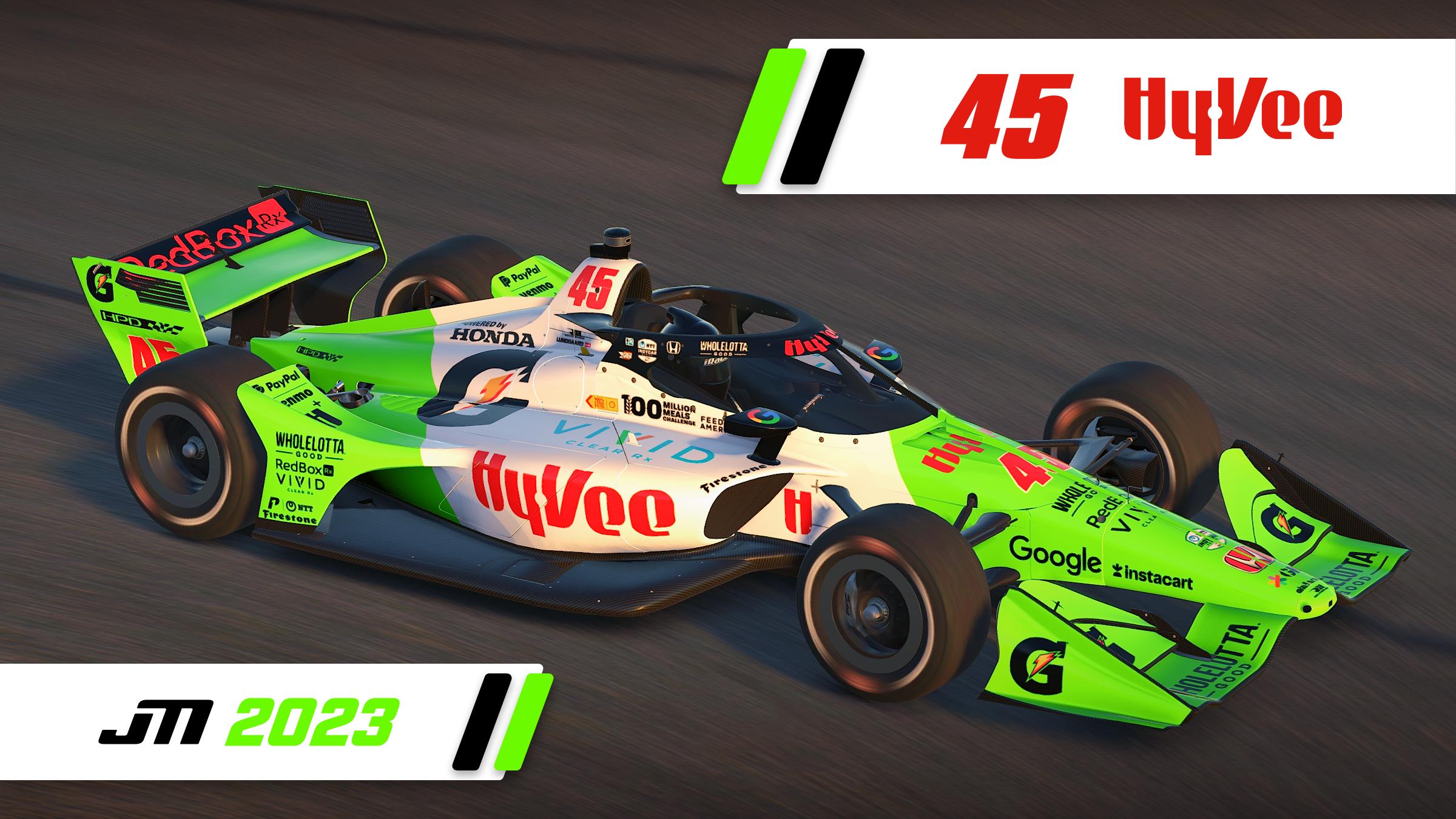 Preview of 2023 Christian Lundgaard #45 Hy-Vee Wholelotta Good Dallara IR18 with Custom Number by Jeff McKeand
