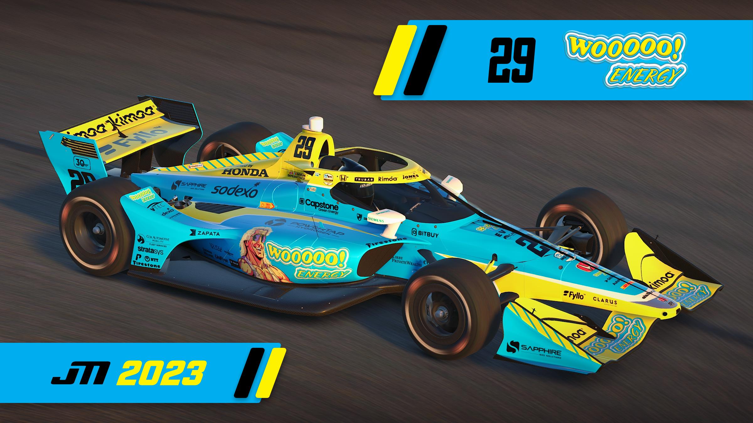 Preview of 2023 Devlin DeFrancesco #29 Wooooo! Energy Dallara IR18 with Custom Number by Jeff McKeand