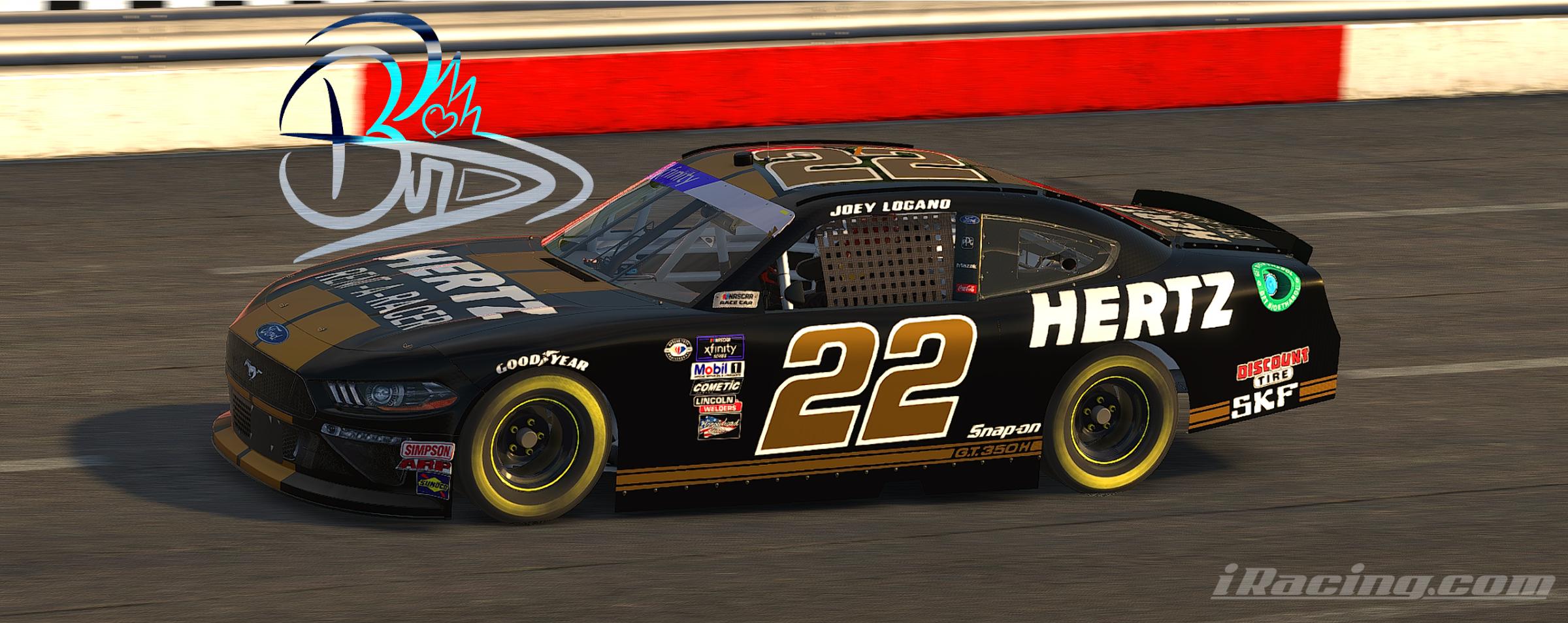 Preview of SIM STAMP Joey Logano Hertz Rent-A-Racer 1966 Throwback Ford Mustang by Dominic Barbagallo