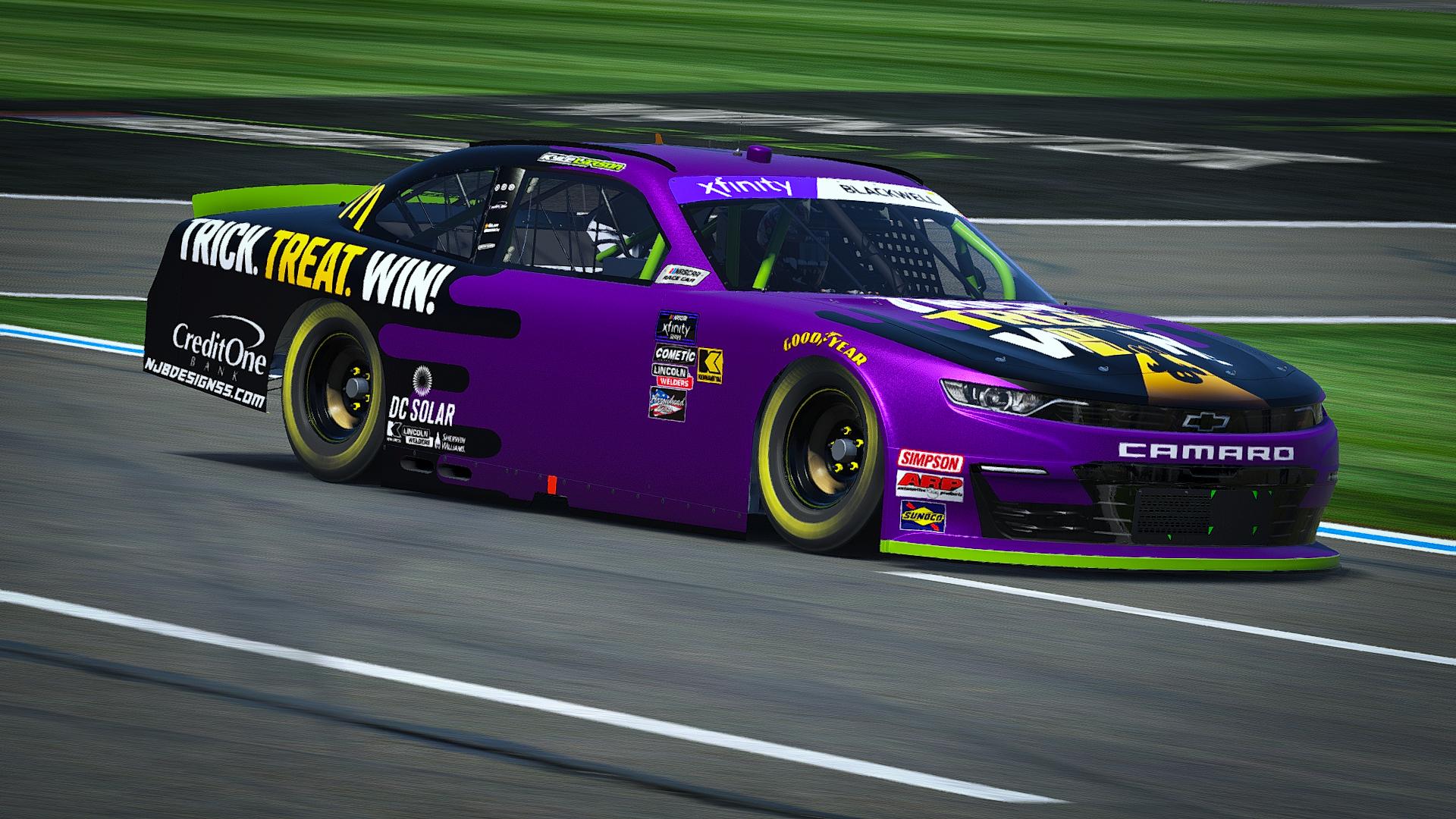 Preview of 2018 Kyle Larson Trick. Treat. Win! Halloween Mcdonalds Camaro Sim Stamp by Noah B.