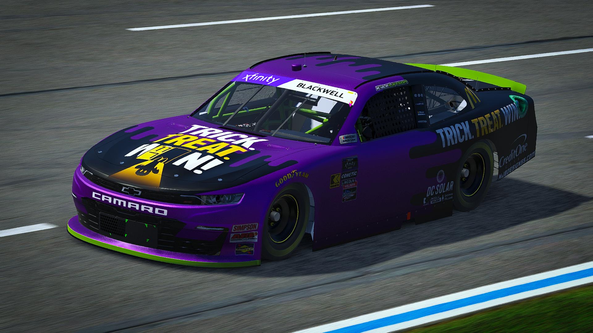 Preview of 2018 Kyle Larson Trick. Treat. Win! Halloween Mcdonalds Camaro Sim Stamp by Noah B.