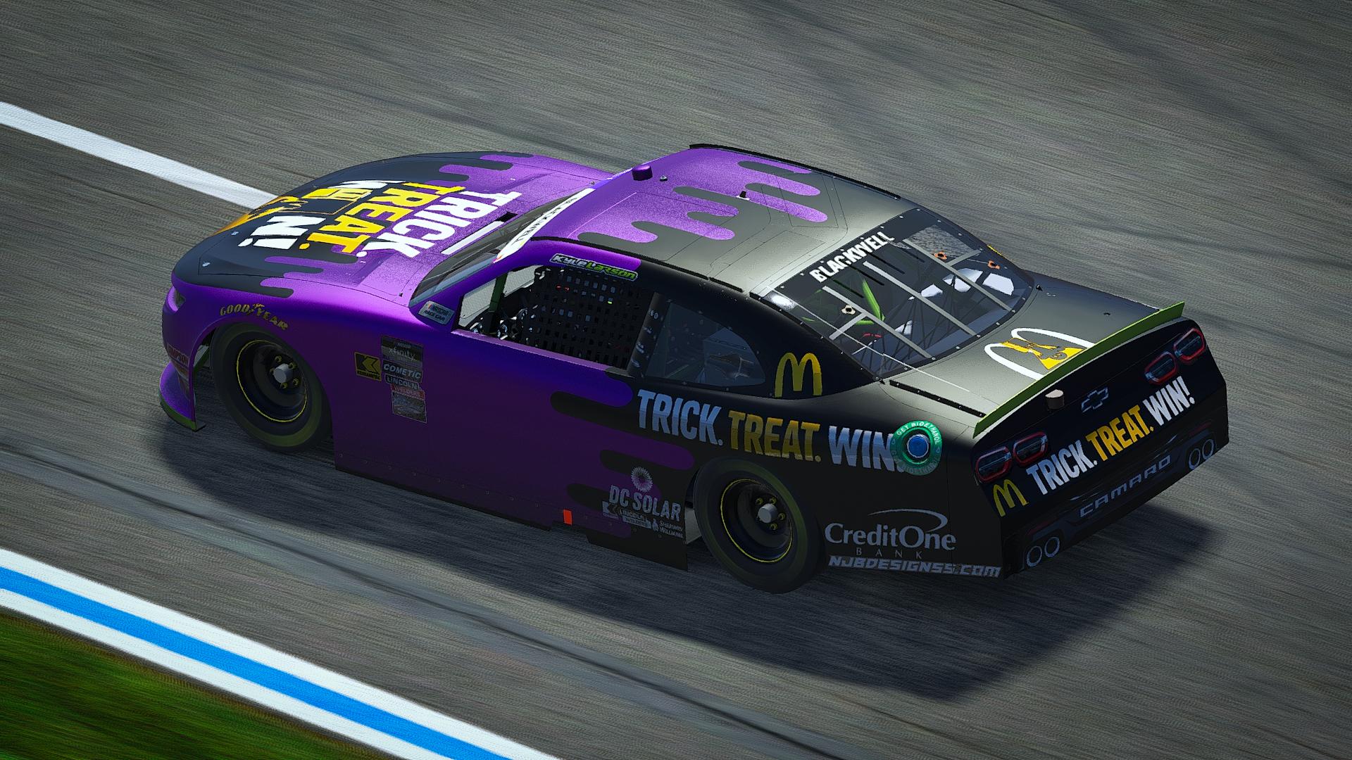 Preview of 2018 Kyle Larson Trick. Treat. Win! Halloween Mcdonalds Camaro Sim Stamp by Noah B.