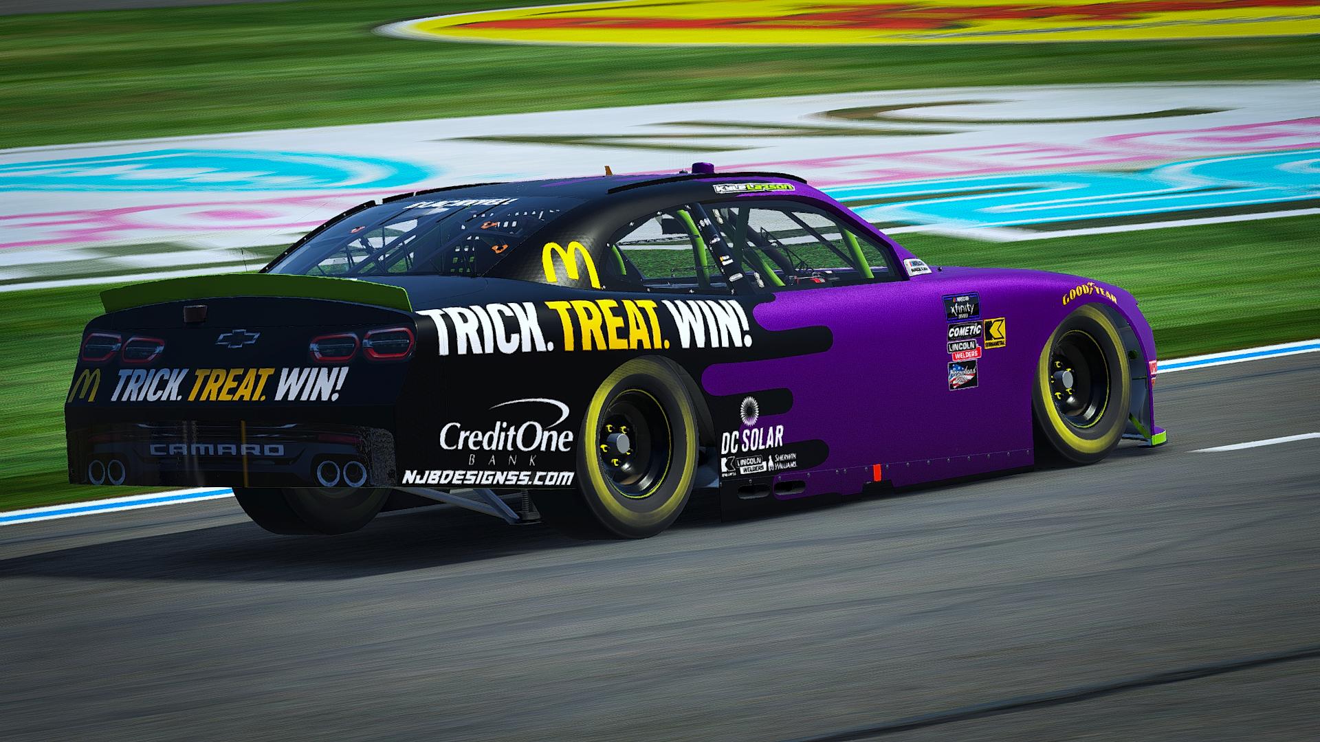 Preview of 2018 Kyle Larson Trick. Treat. Win! Halloween Mcdonalds Camaro Sim Stamp by Noah B.