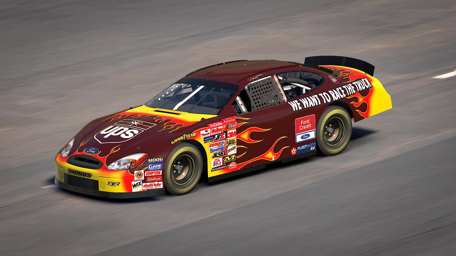 Preview of We Want To Race The Truck! - UPS Dale Jarrett 2001 Taurus - Sim Stamped # - by Matt Tomelleri