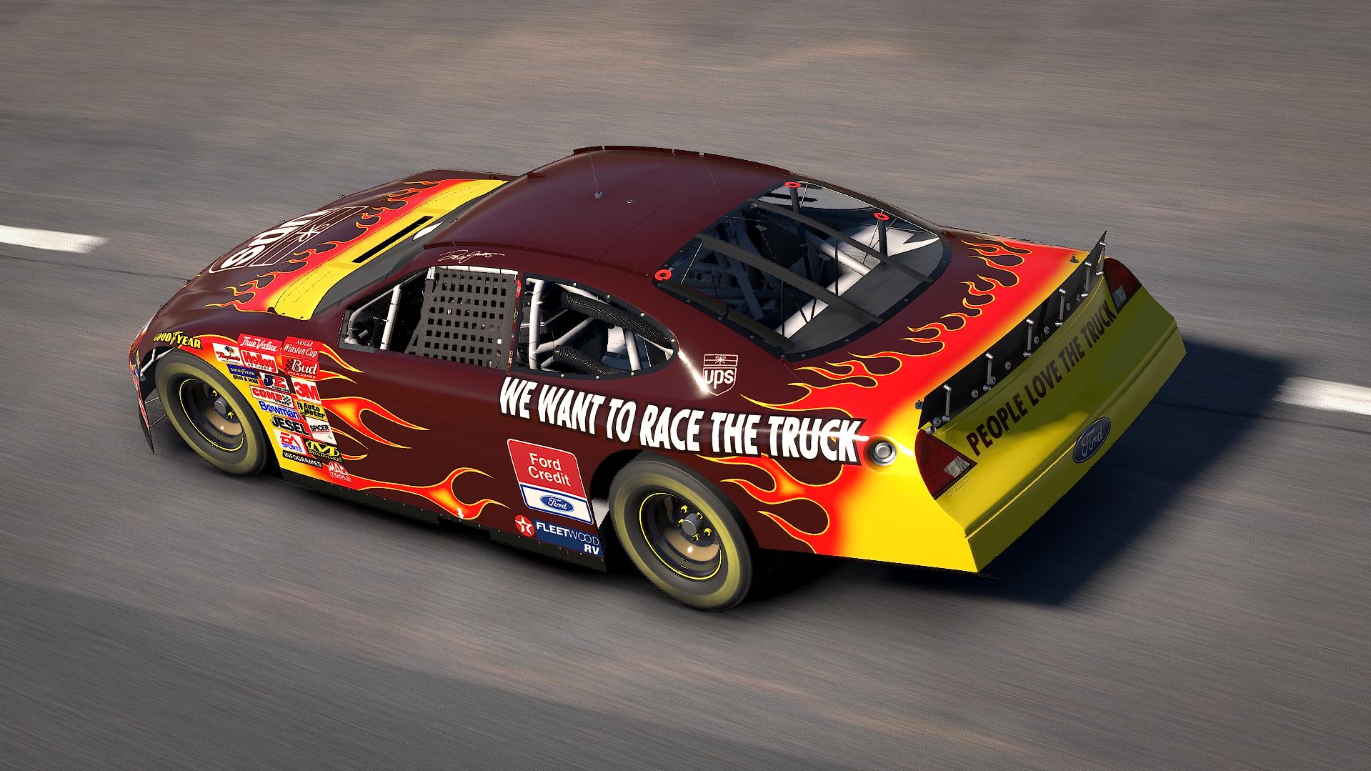 Preview of We Want To Race The Truck! - UPS Dale Jarrett 2001 Taurus - Sim Stamped # - by Matt Tomelleri