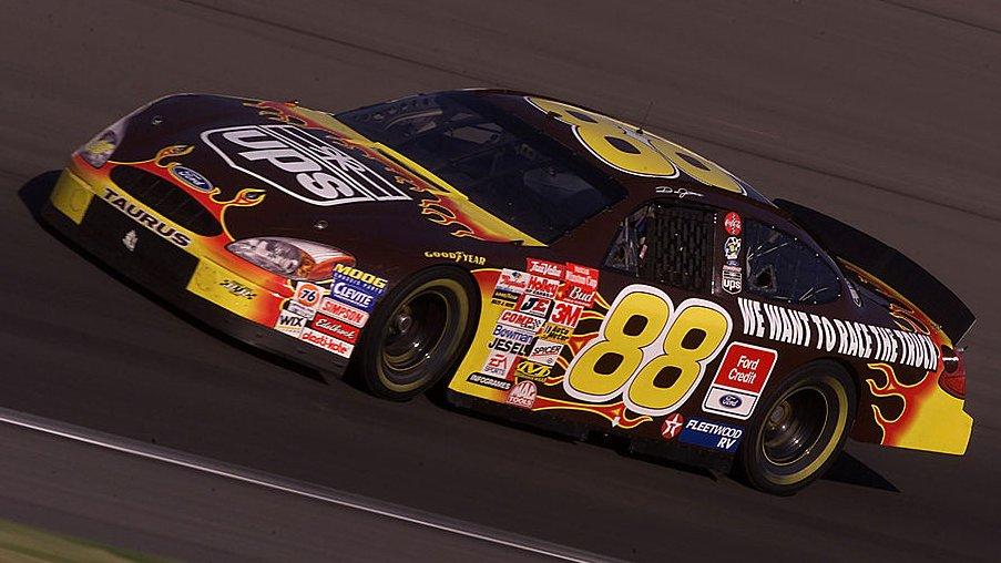 Preview of We Want To Race The Truck! - UPS Dale Jarrett 2001 Taurus - Sim Stamped # - by Matt Tomelleri