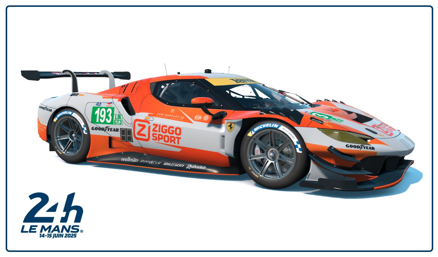 Schaalmodel Ferrari 296 Lmgt3 No.193 Ziggo Sport Tempesta Le Mans 24h 2025 Hui Froggatt Cheever