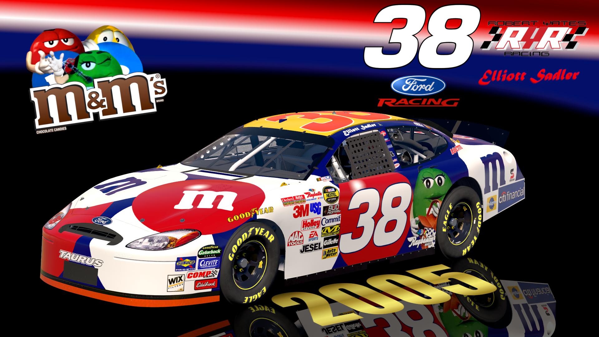Preview of (SS) 2005 #38 Elliott Sadler M&Ms 4th of July Patriotic Ford Taurus Sim Stamped Number by Christian Budd