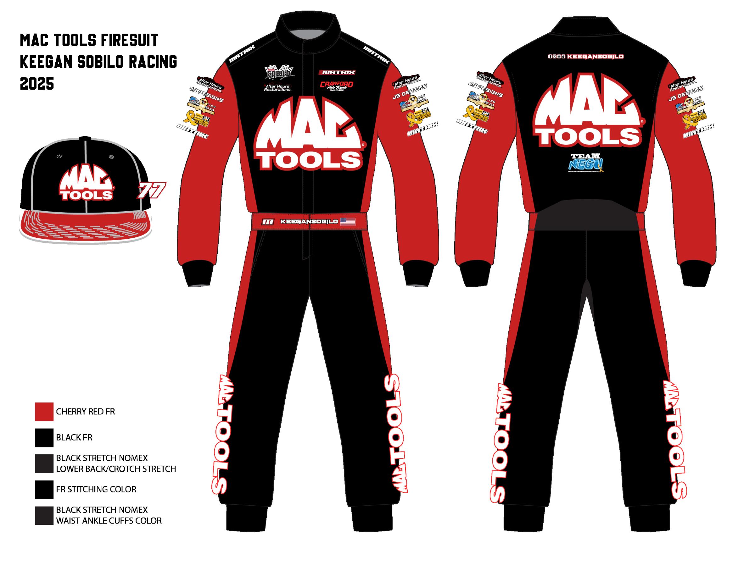 Preview of Mac Tools Firesuit by Matrix Apparel, Keegan Sobilo Racing by Nathan Nickell
