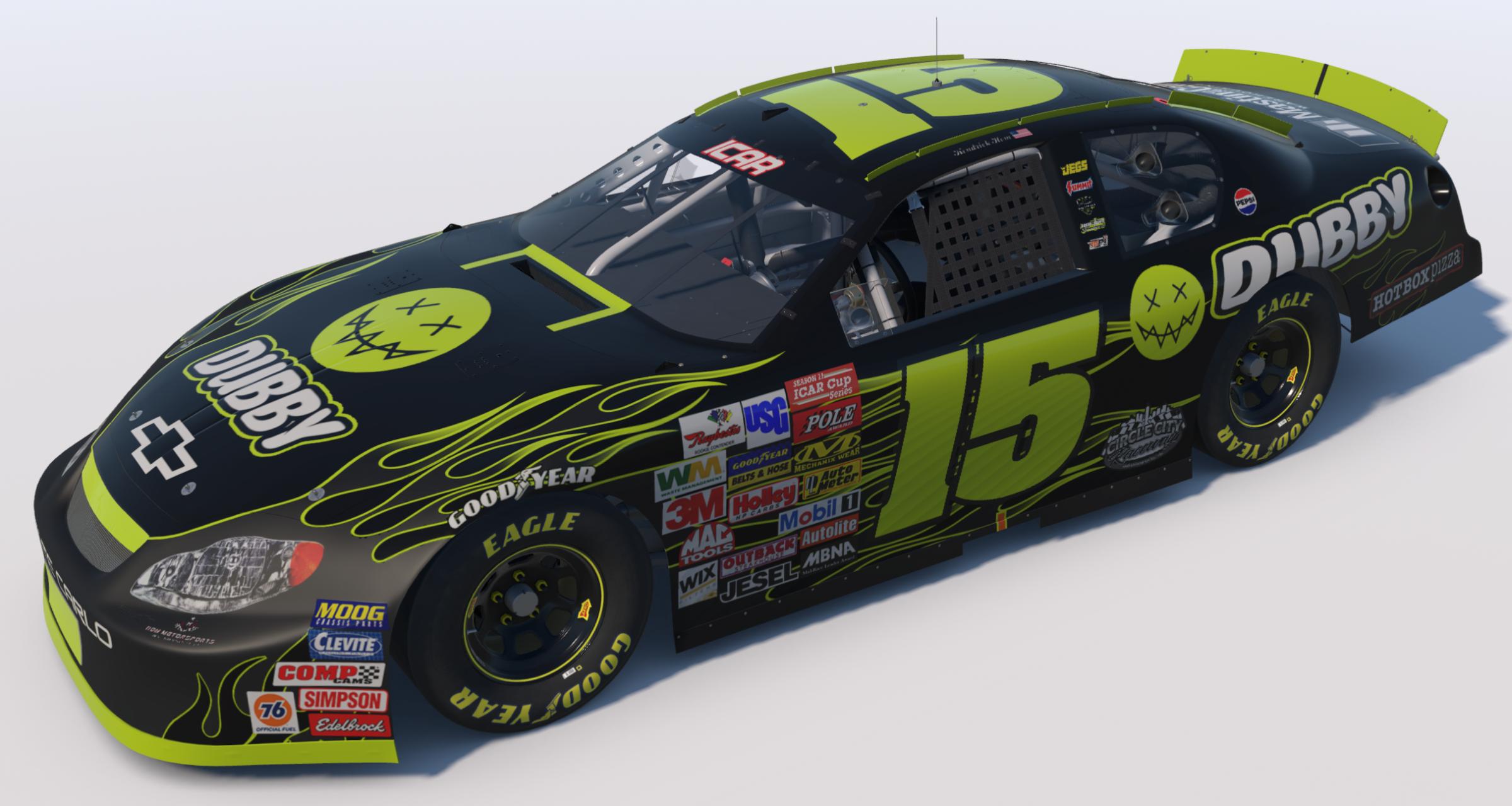 Preview of Kendrick Homs #15 ICAR Chevrolet Monte Carlo Dubby Energy Midnight Fire Speedway Scheme by Kendrick Hom