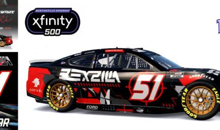 2025 RWR Cody Ware / Rexzilla/Kick.com Ford Mustang Dark Horse at Martinsville speedway.