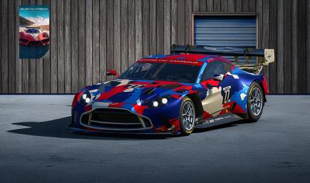 Ecurie Aston Martin Vantage EVO GT3 camouflage chamois red blue Nov2025