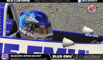 Blue Emu Drivers Helmet / Driver Suit with Landon Cassill Twitch Logo and Emu Emoji