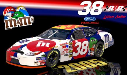 (SS) 2005 #38 Elliott Sadler M&Ms 4th of July Patriotic Ford Taurus Sim Stamped Number