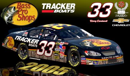 2005 #33 Kerry Earnhardt Bass Pro Shops Tracker Boats Chevrolet Monte Carlo Sim Stamped Number